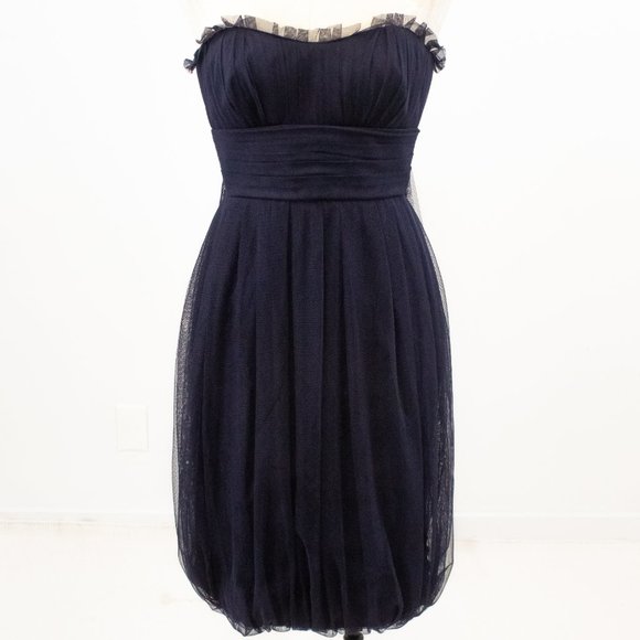 Vera Wang 4 Corset Strapless Tulle Midi Dress Blue - Picture 1 of 15